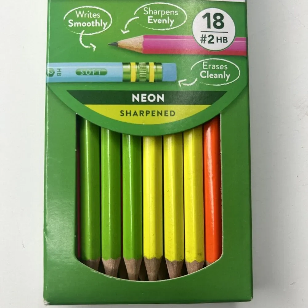 Ticonderoga 18 Ct. Neon Color Standard Wood #2 HB  Pencils Pre-Sharpened Eraser